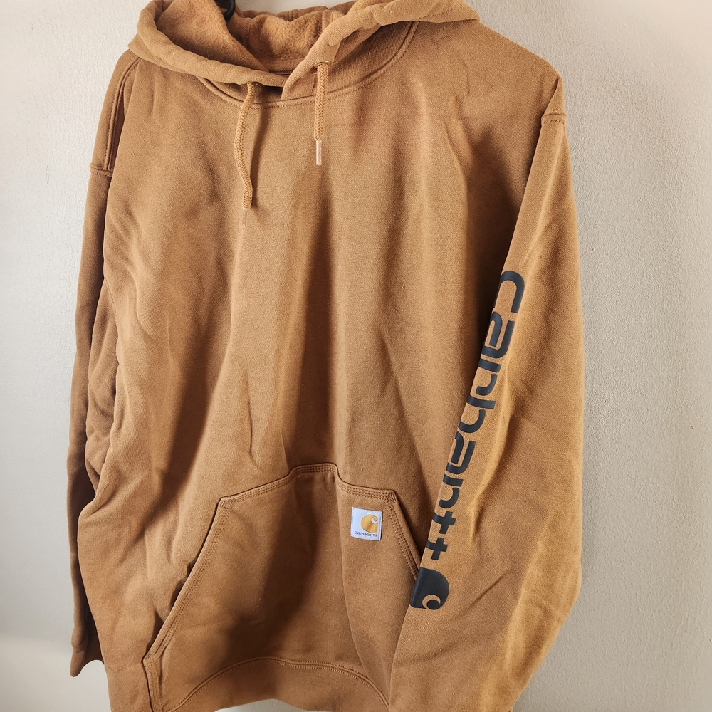 Carhartt Men's Tan Hoodie with Logo Sleeve